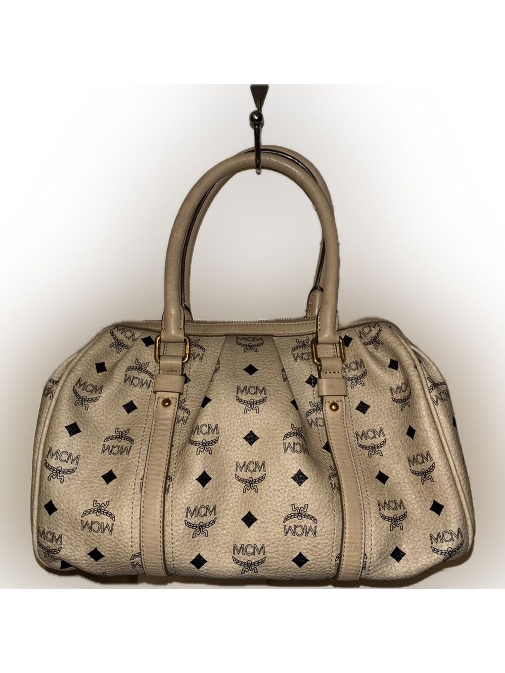 MCM Cream Satchel Bag with Monogram Design - Picture 4 of 16